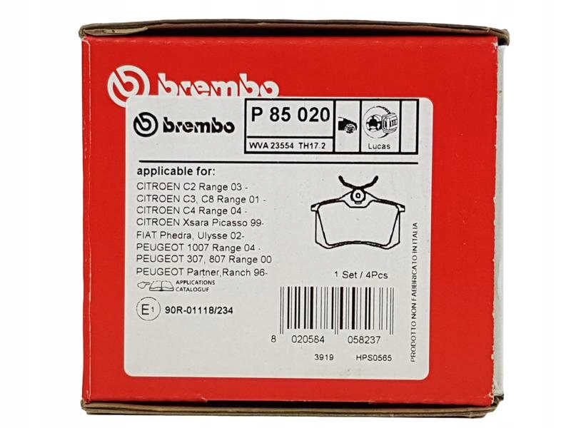 BREMBO KLOCKI PEUGEOT 307 308 PARTNER TYŁ TYLNE Producent części Brembo