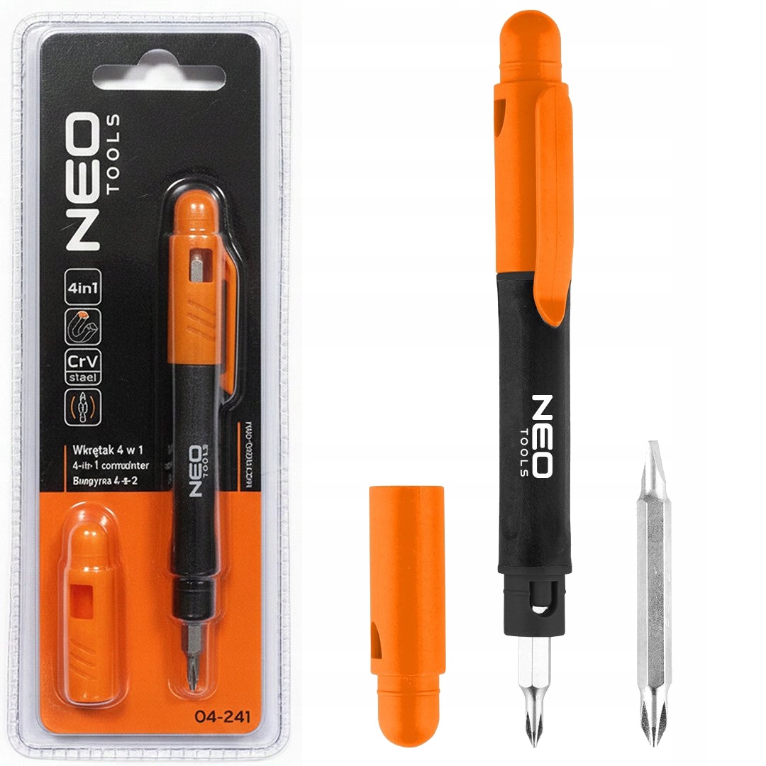 Mini wkrętak precyzyjny magnetyczny 4w1 bity: SL3 SL4 PH0 PH1 Neo