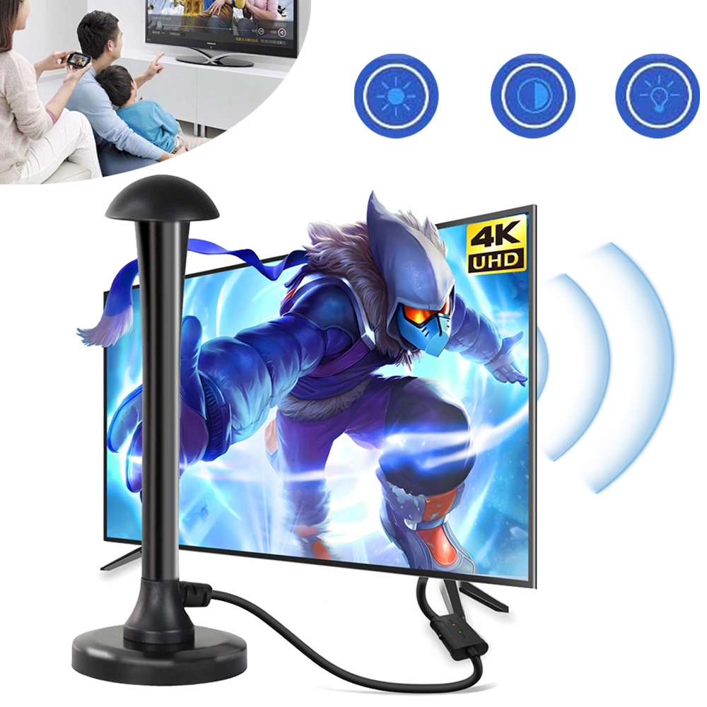 ANTENA DVB-T2 CYFROWA ANTENA POKOJOWA DO TELEWIZORA, ODBIÓR 360° I KABEL 5M