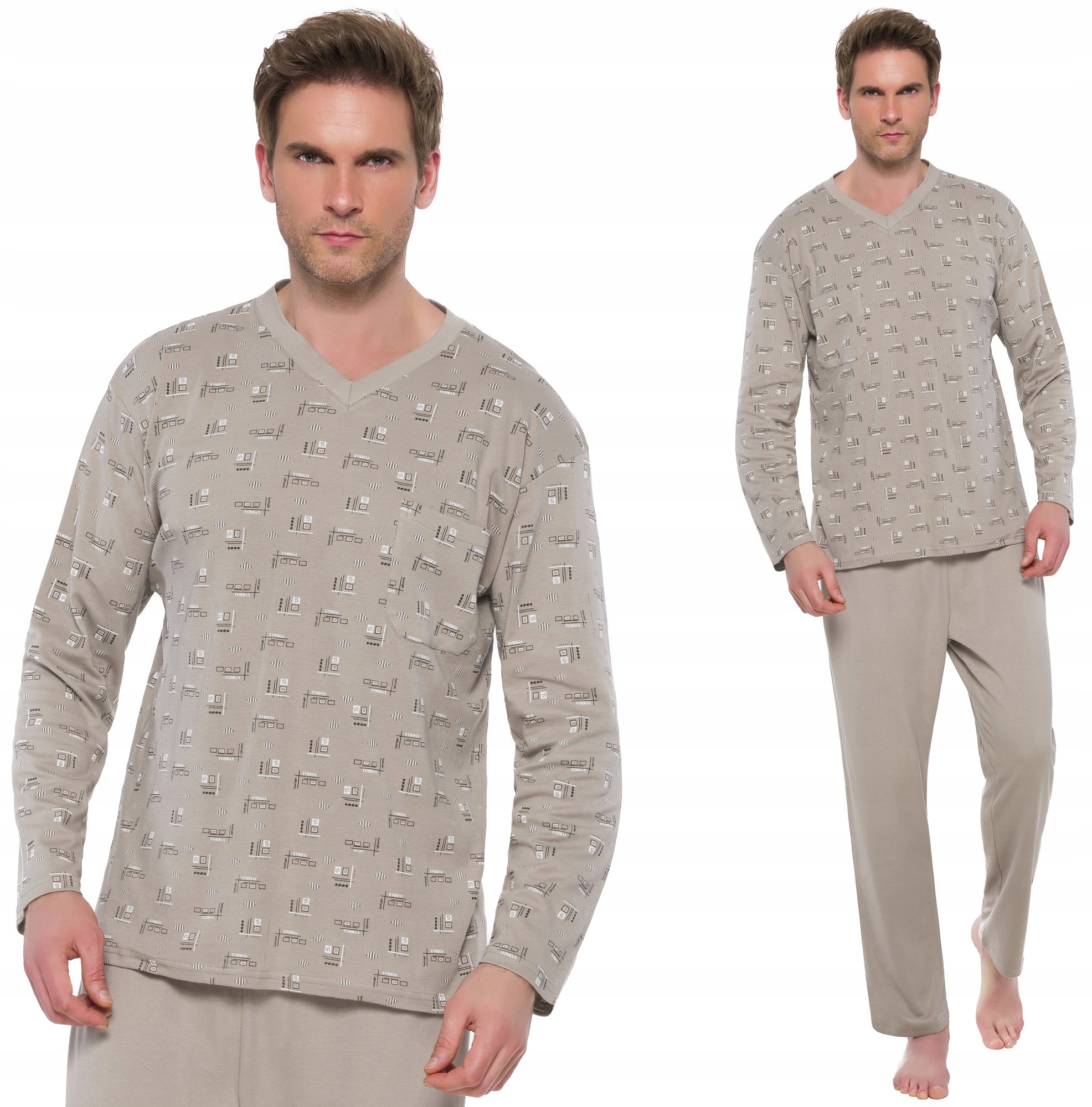 

Bawełniana Piżama Męska Serek Spodnie Gładkie XXL