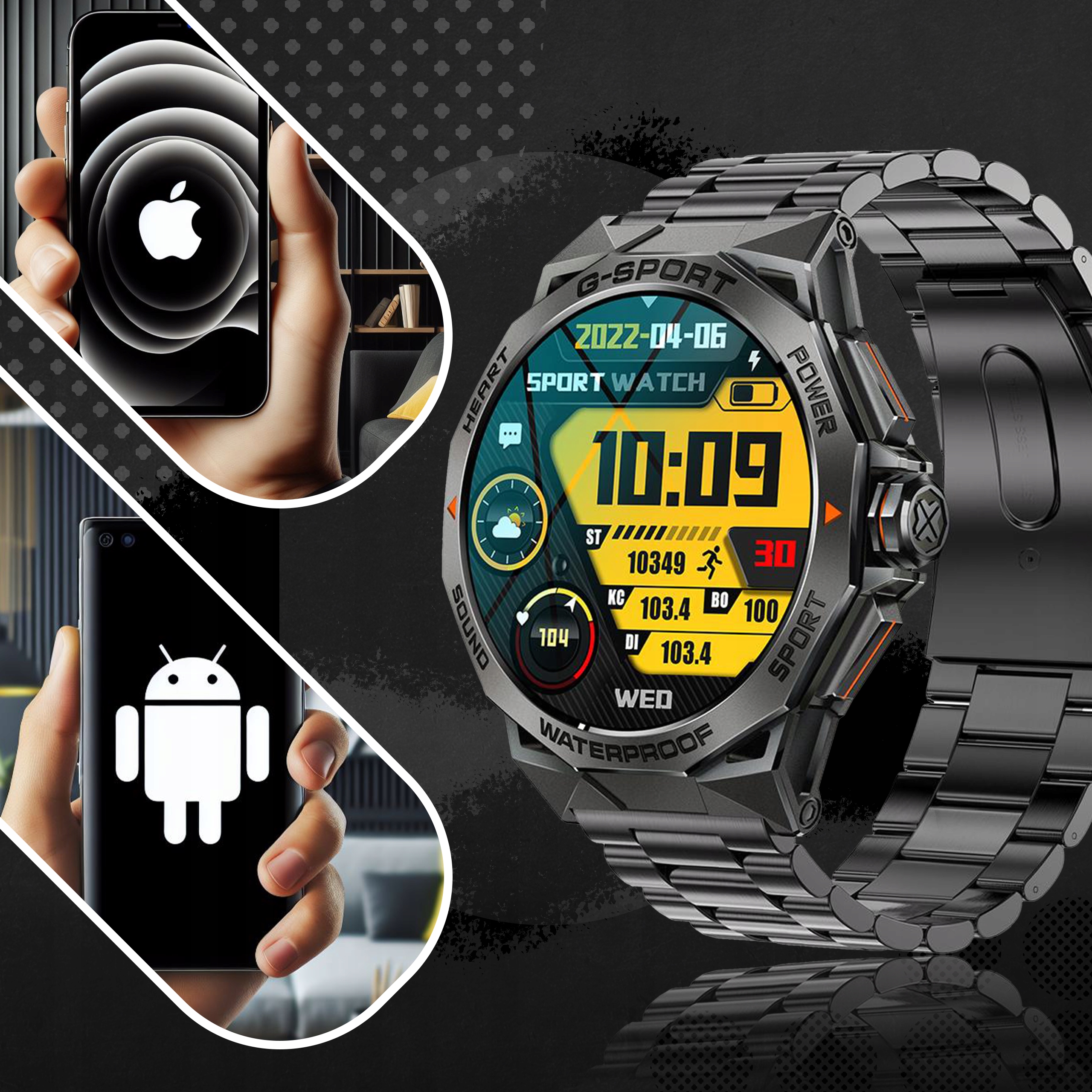 SMARTWATCH ZEGAREK MĘSKI MENU POLSKIE SPORT PULS ROZMOWY SMART WATCH AMOLED Kolor srebrny