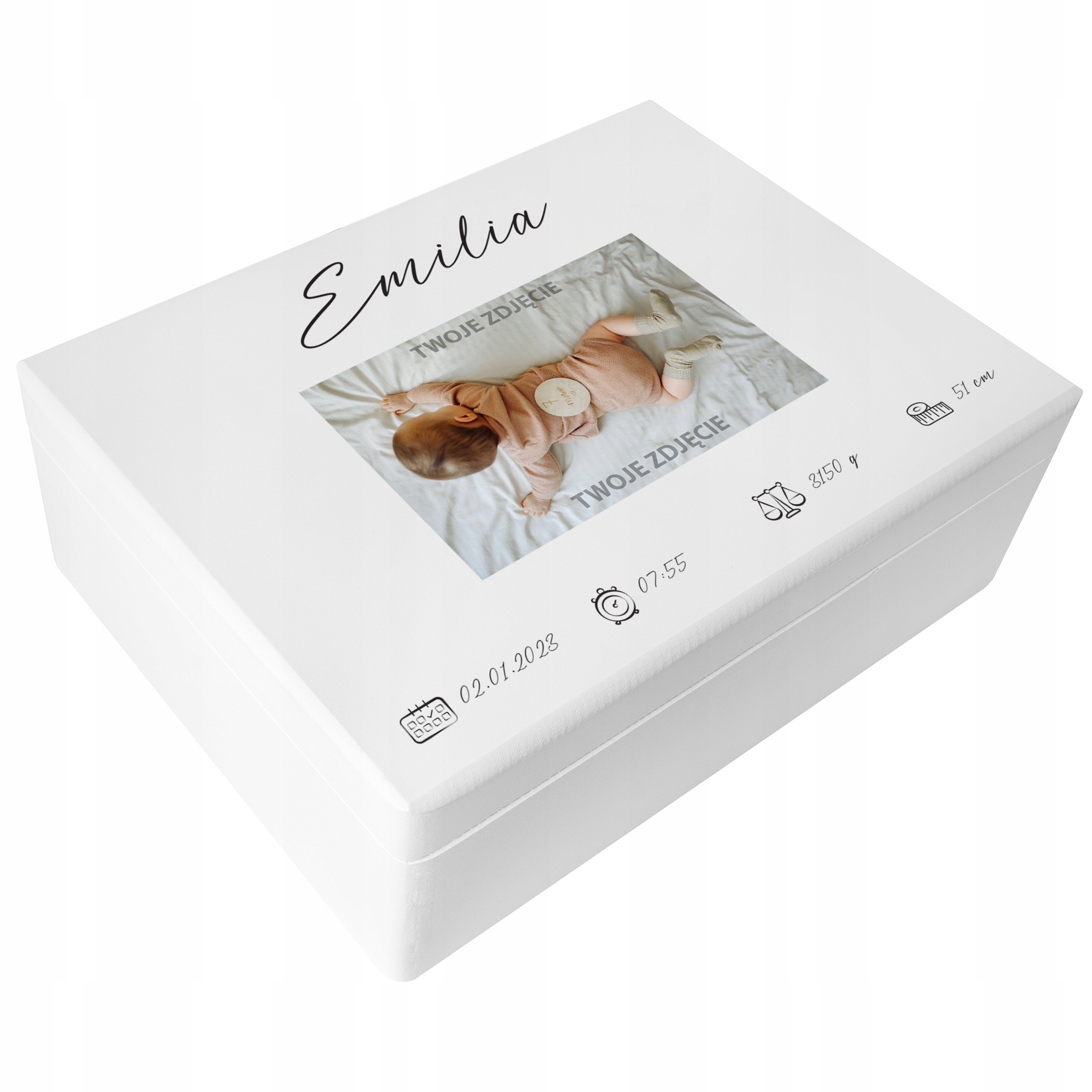 Krabička vzpomínek pro dítě metrika dárek k narození, gravírování 40x30