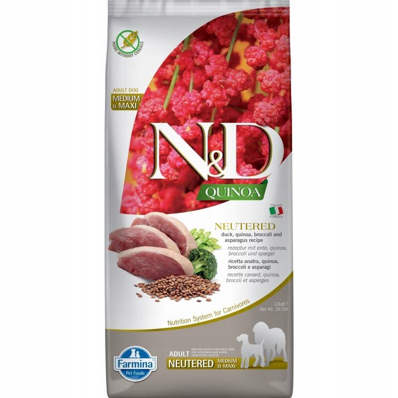 Levně N&d Quinoa Dog Duck Broccoli Neutered Adult Medium Maxi 12 kg krmivo Krmivo psy