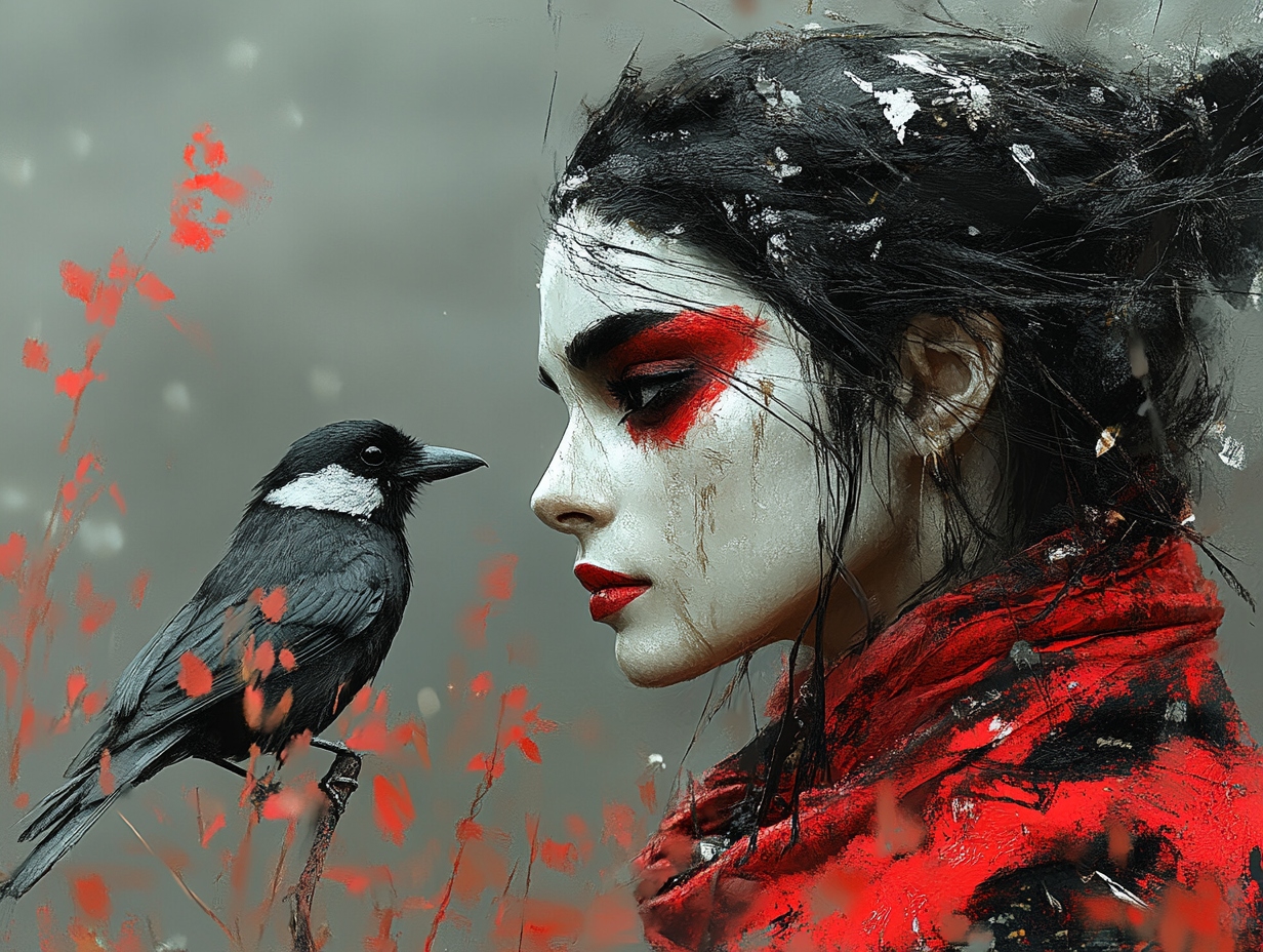 Obraz Na Plátně Canvas Grafika Žena Pták Havran Surrealismus Temnota 100x75