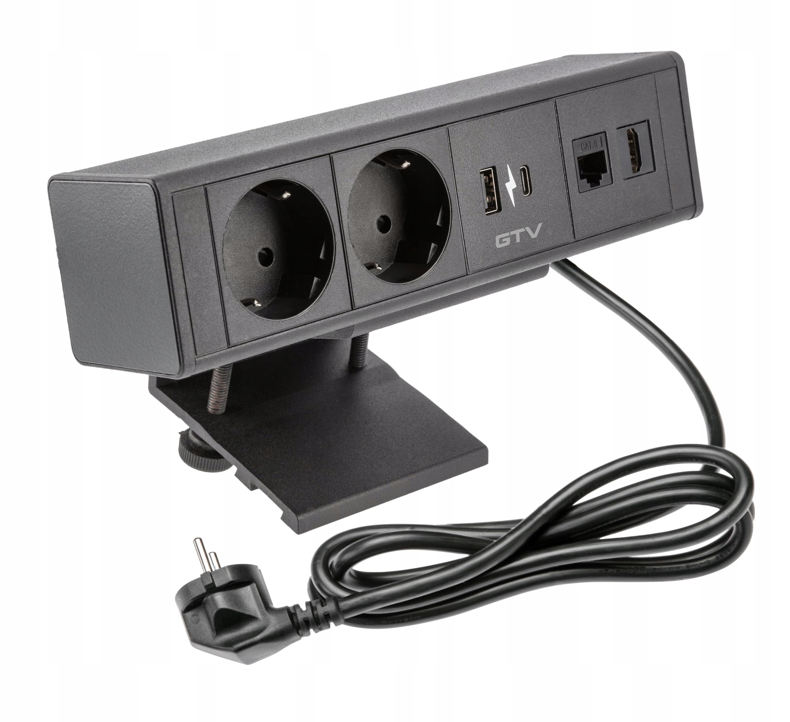 Gtv zásuvka Bar 2xSchuko Usb-a-c RJ45 Hdmi 1,5 m zapustená doska čierna