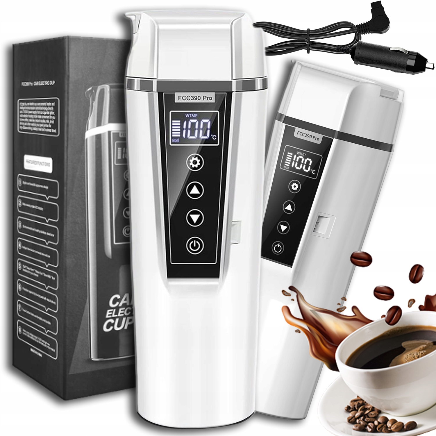 Elektrický Automobilový Vyhřívaný Termohrnek Přenosný 12V/24V Bílý