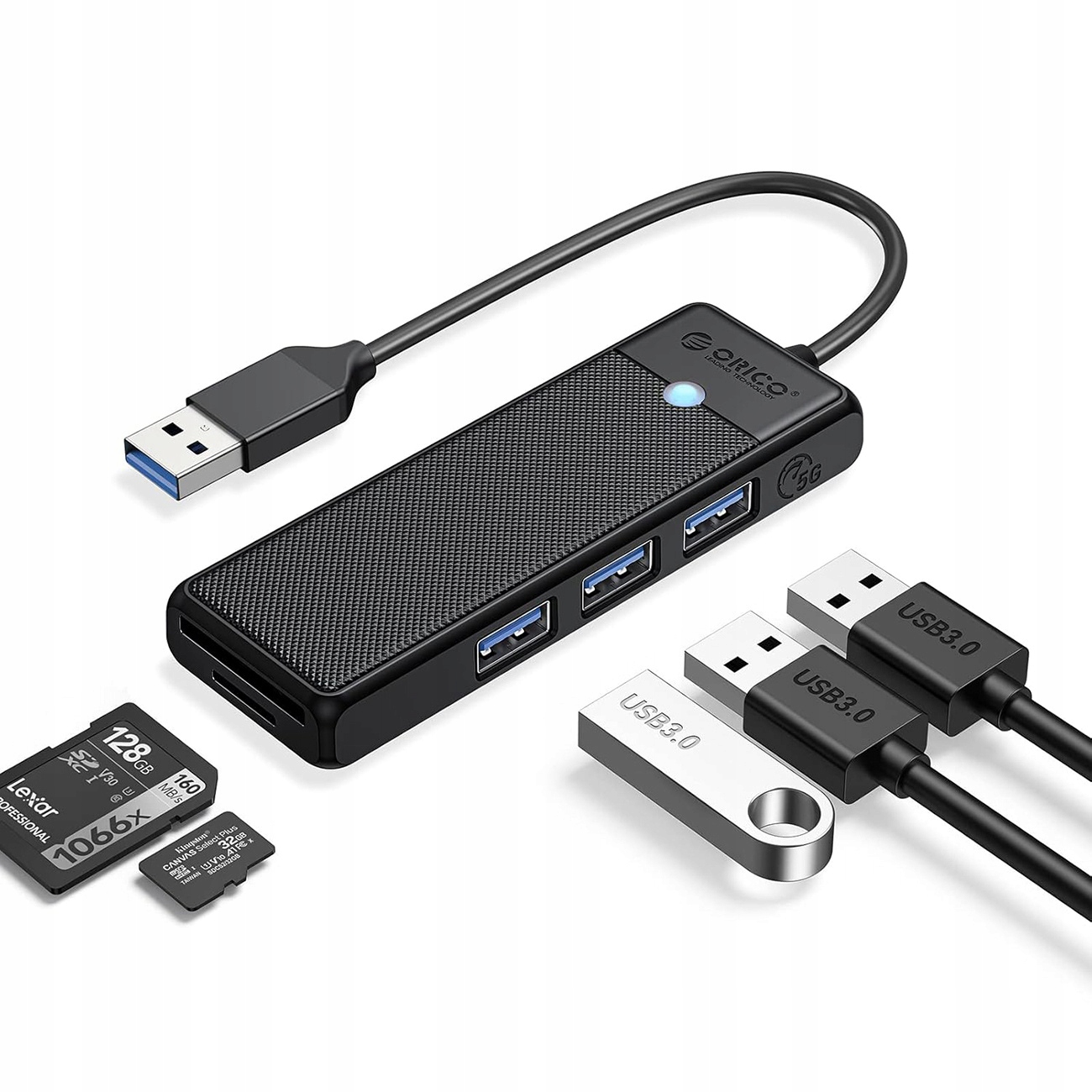 Hub Usb Orico PAPW3AT- U3 4- portowy 3x Usb- A 3. 0 z czytnikiem kart Sd 1