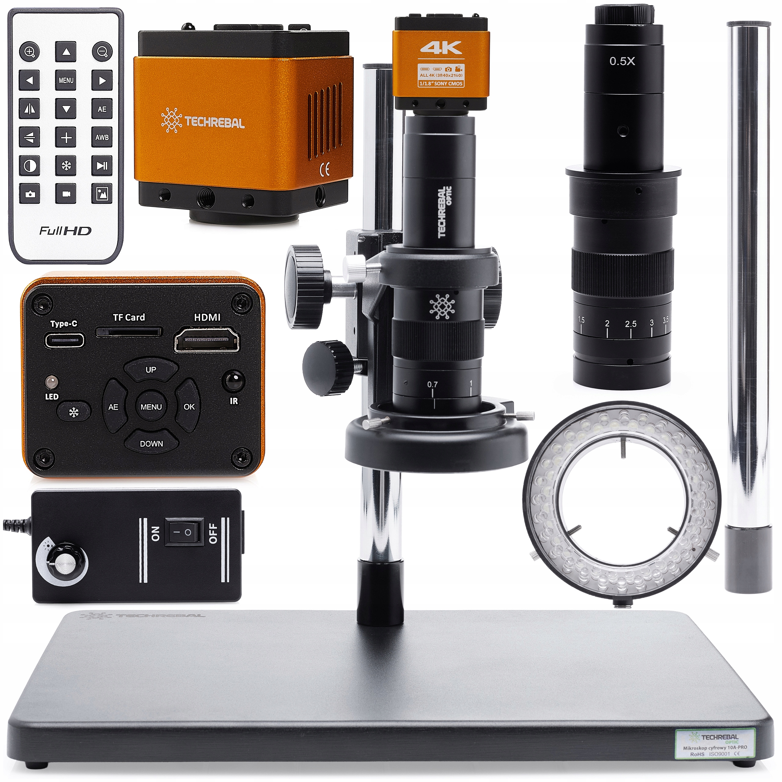 Digitální Mikroskop 10A Pro Elektroniku 7-45X Techrebal Kamera 4K Osvětlovač