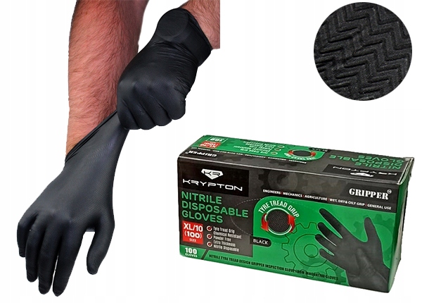 

Rękawiczki nitrylowe XL 10 Czarne Gripper 100szt
