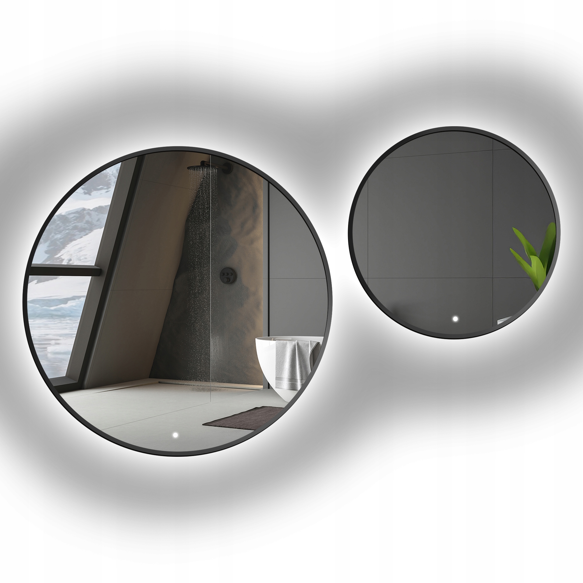 Sada kulatých zrcadel Otylia Led v černém rámu Mdf Slim Fi110 Fi130 cm