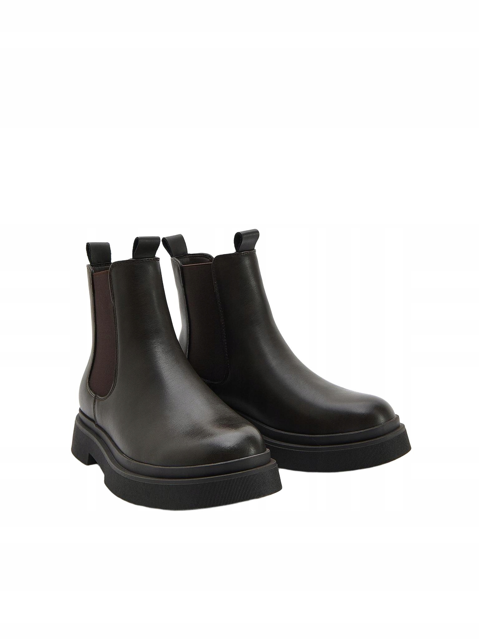 BUTY SZTYBLETY CIEMNOBRĄZOWE GŁADKIE WSUWANE SKÓRA NATURALNA RESERVED 45