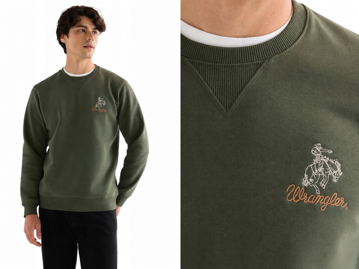 Wrangler pánská mikina regular fit crew neck Embroidery Deep Depths khaki XXL