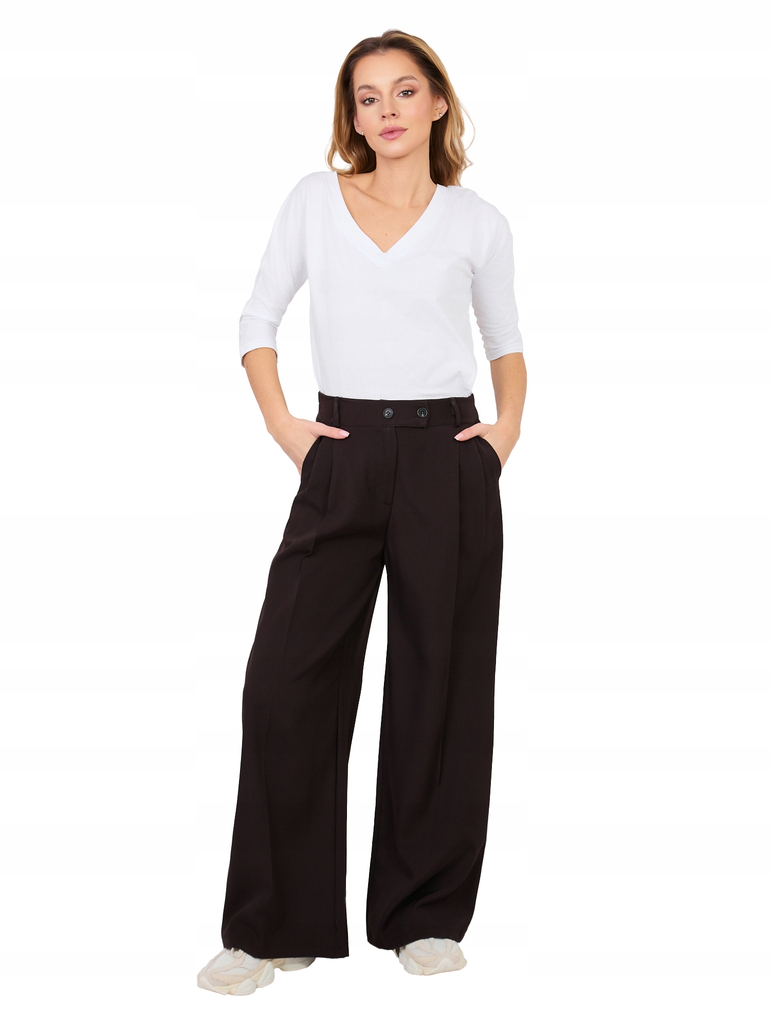 Spodnie Garniturowe Palazzo z Wysokim Stanem