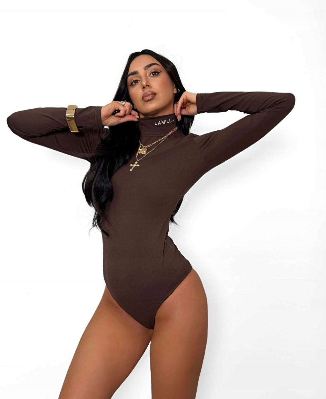 La Milla – stylové body s rolákem barva čokoládově hnědá