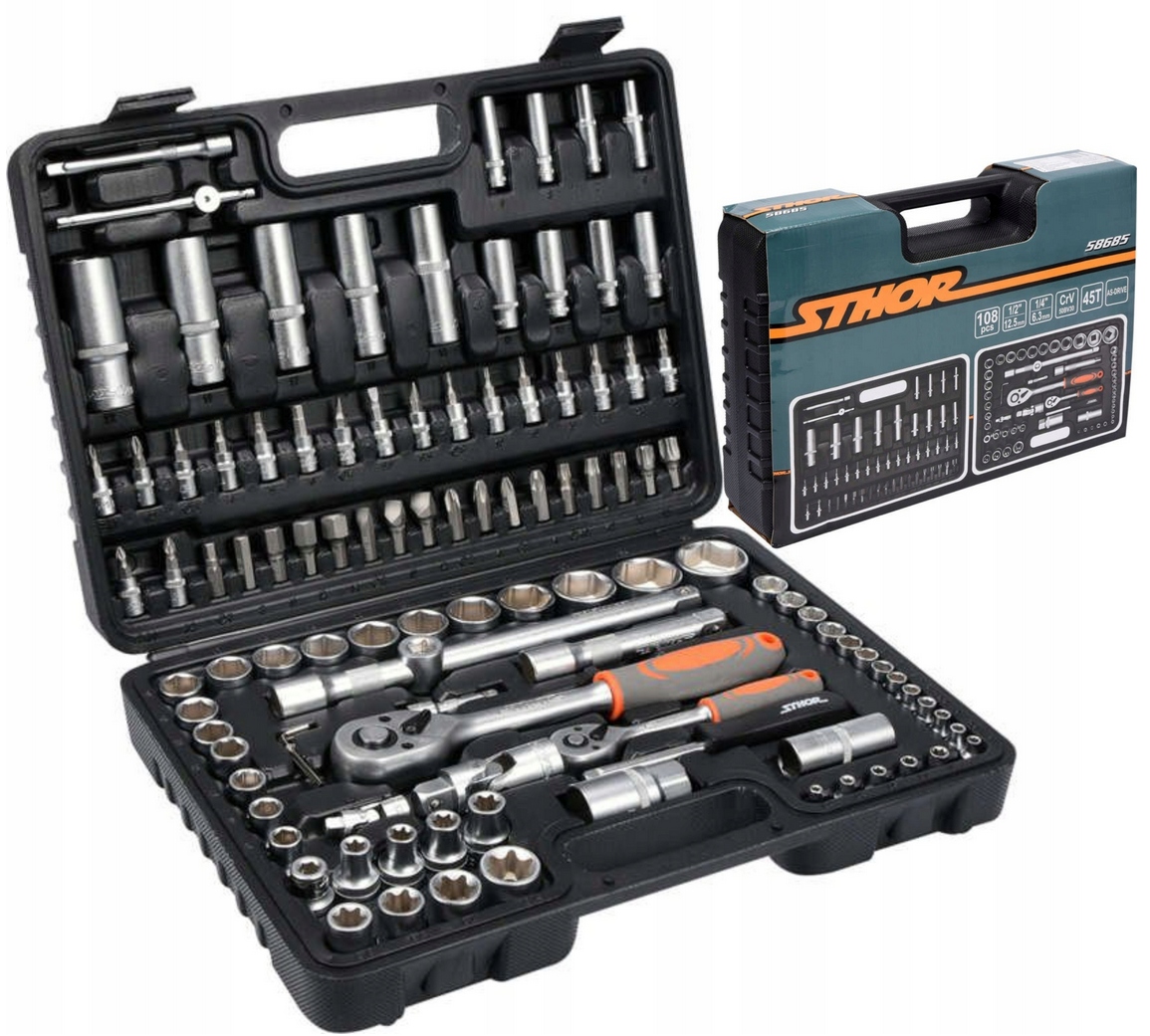 ZESTAW NARZĘDZIOWY KLUCZE NASADKI GRZECHOTKI BITY 108EL STHOR 58685 Stan opakowania oryginalne