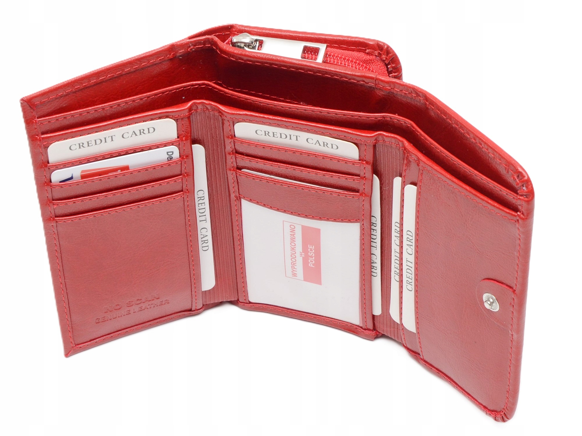 Poręczny Damski portfel Andrus na Suwak Skóra Naturalna Czerwony