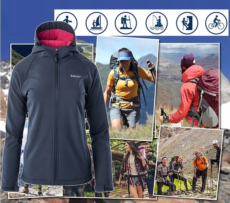 KURTKA DAMSKA SOFTSHELL WODOODPORNA Z KAPTUREM XL Kolekcja SPORTOWA