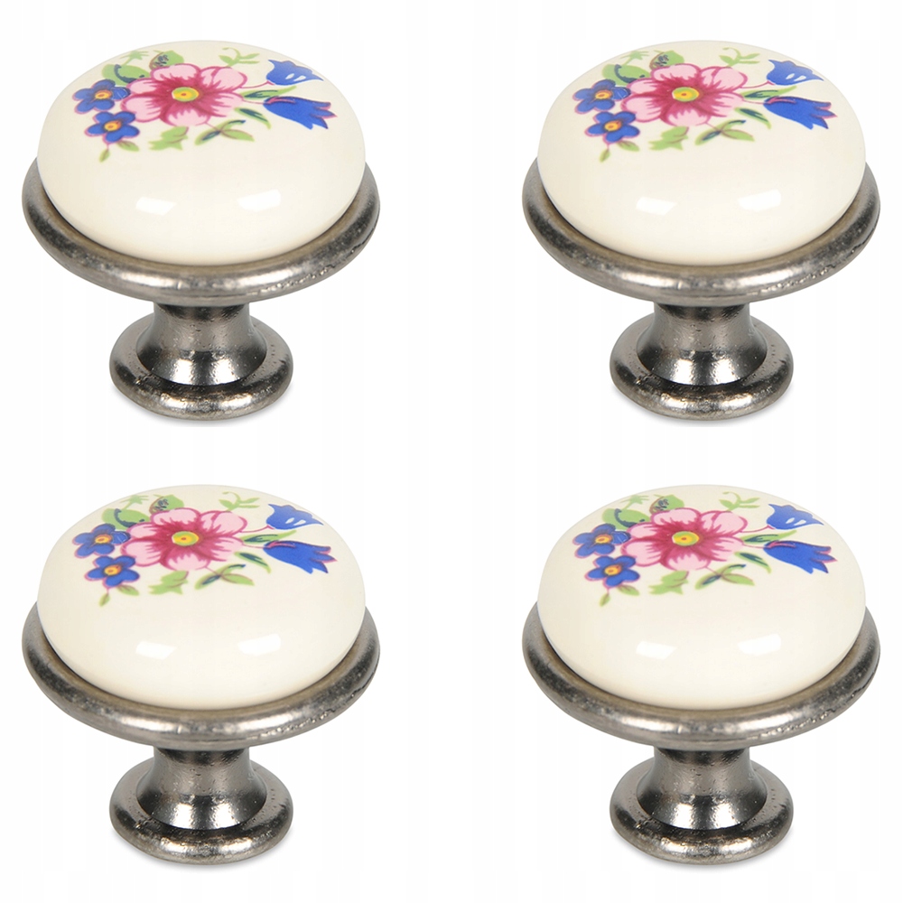 

4X Gałka Meblowa, Uchwyt Porcelana Stare Srebro