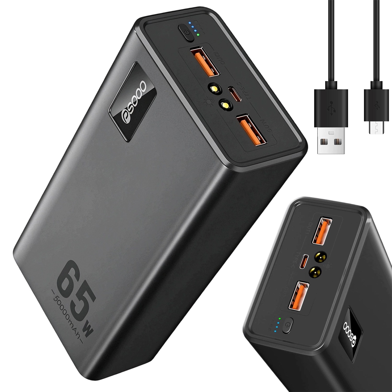 Powerbanka pro notebook 65W Power Bank 30000Mah Pd Rychlé nabíjení Černá