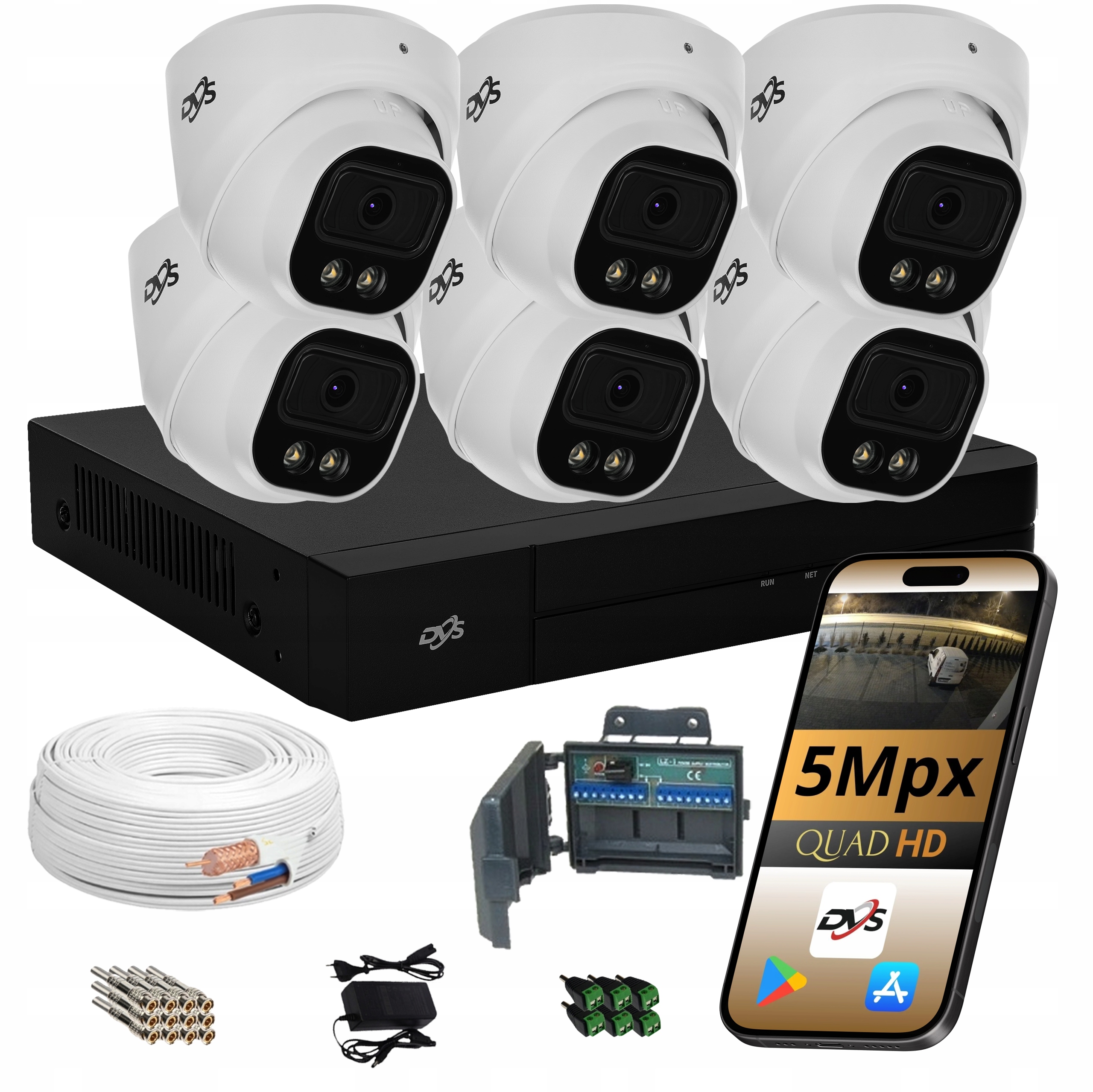 Sada 6 analogových kamer 5 mpx pro monitorování domu Dual Light Dvs