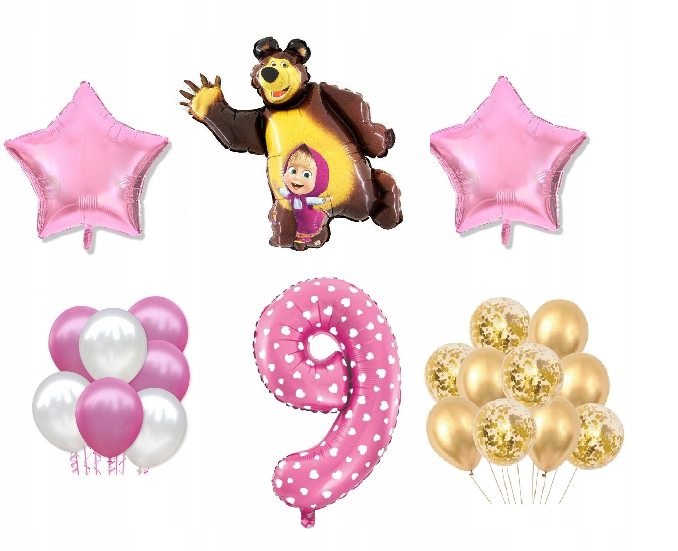 

Mini Zestaw Masza i Niedżwiedż 9 Urodziny Balony