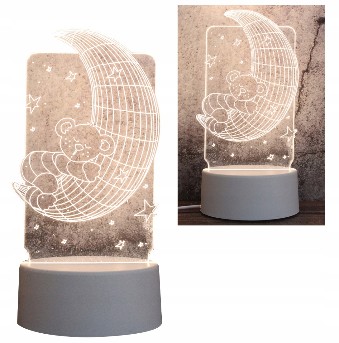 PREZENT LAMPKA LED NOCNA - 3D Miś na księżycu