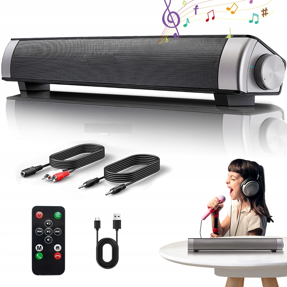 Mini Soundbar Głośniki Komputerowe Bluetooth 5.0 Pilot Aux Tf Usb Zasilanie