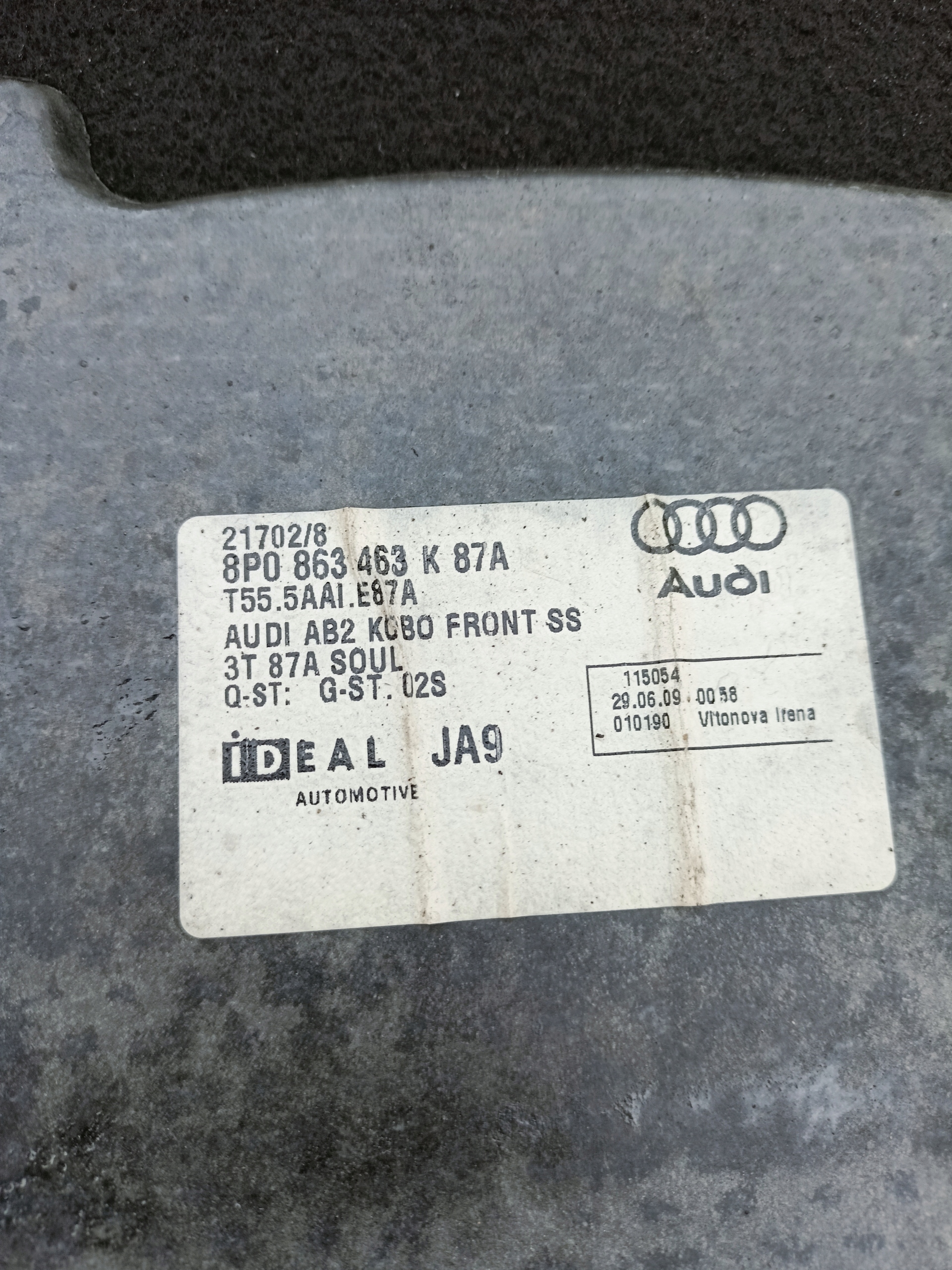 floor boot carpet AUDI A3 8P 3D 8P0863463K