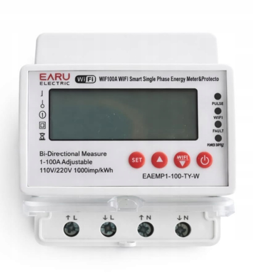 Licznik Miernik Energii Prądu 1 Faza 100A 230V Tuya WiFi Din 2-kierunki Pv