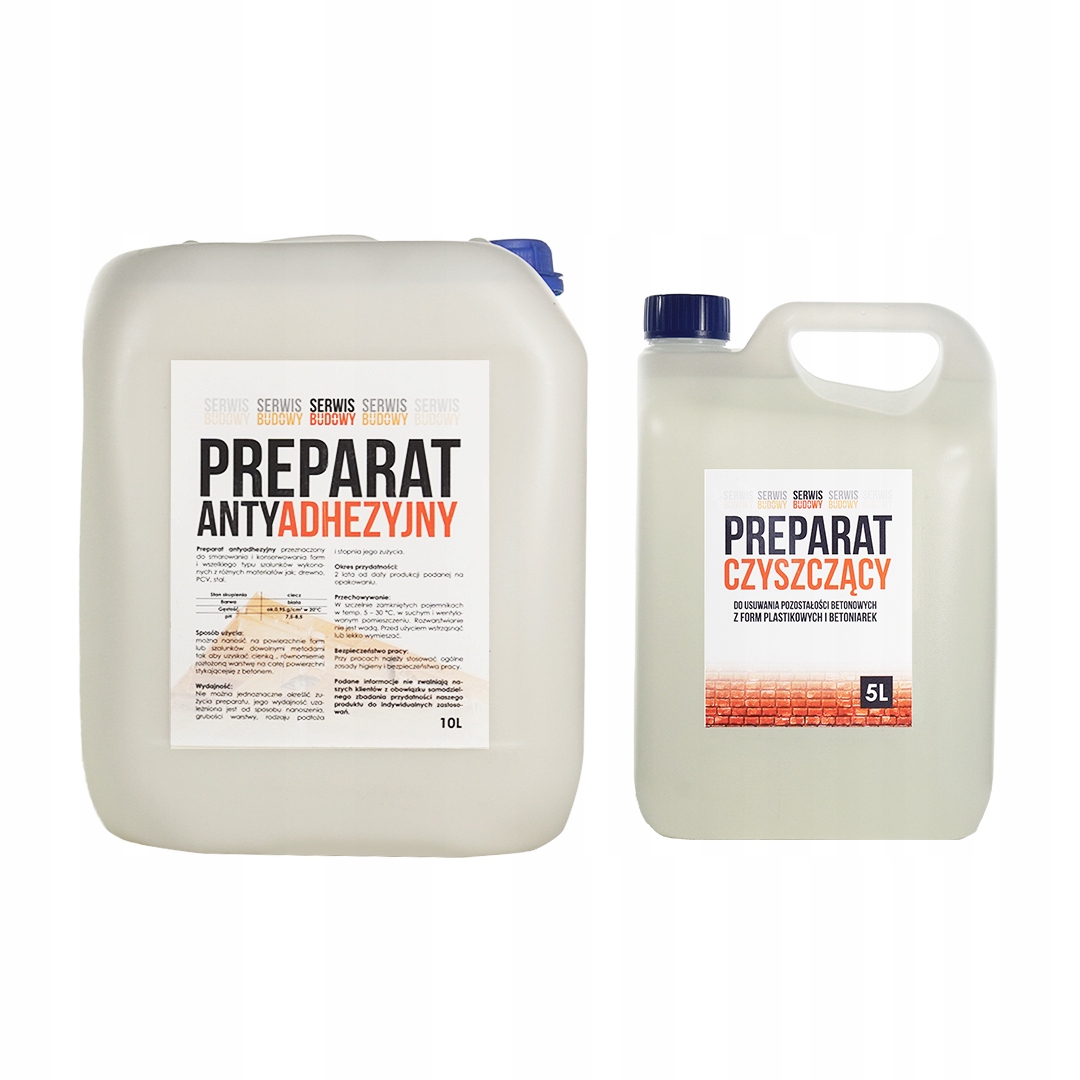 Olej Płyn Preparat Antyadhezyjny 10L + Płyn preparat czyszczący szalunki 5L