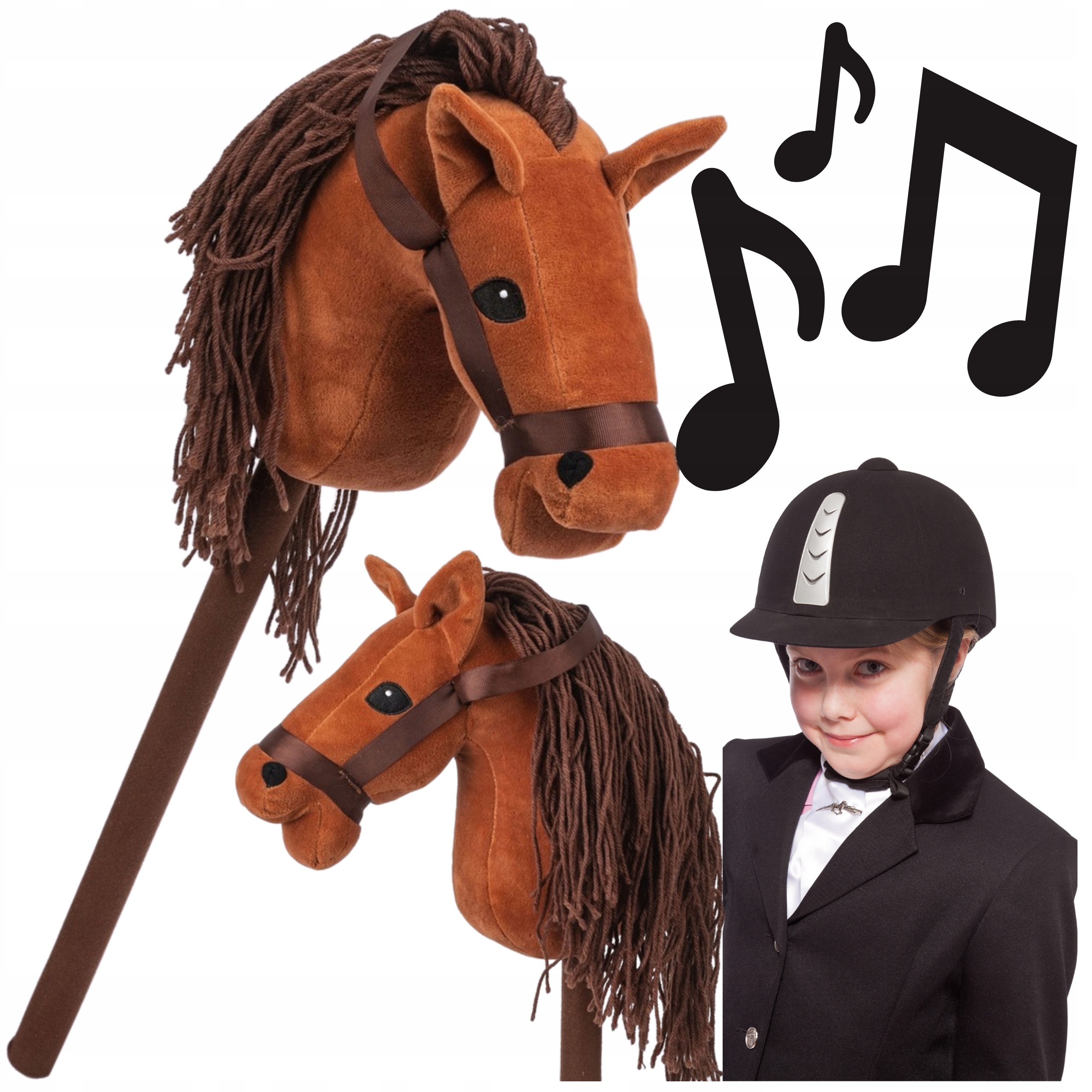 Hobby Horse Koń Konik pluszowy na kiju Długa grzywa dźwięki brązowy