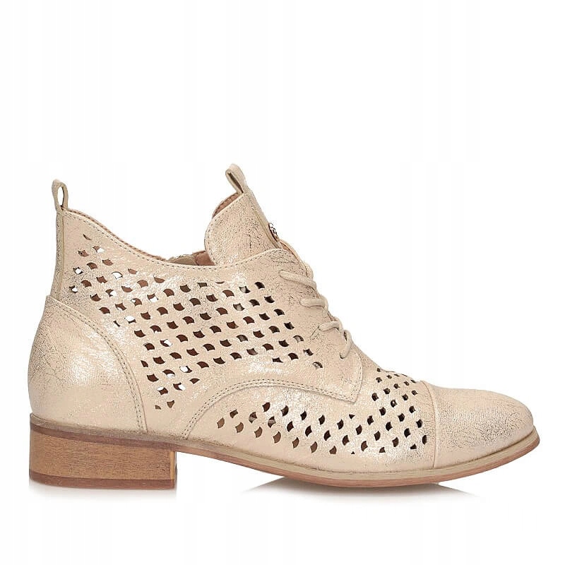 Dámské kotníkové boty Potocki 26-12091 Gd zlaté na zip, prolamované