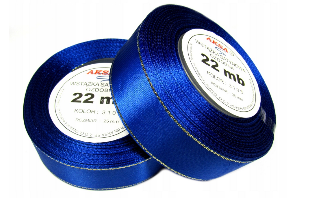 Taśma wstążka satynowa 22mb x 12mm niebieska 3108