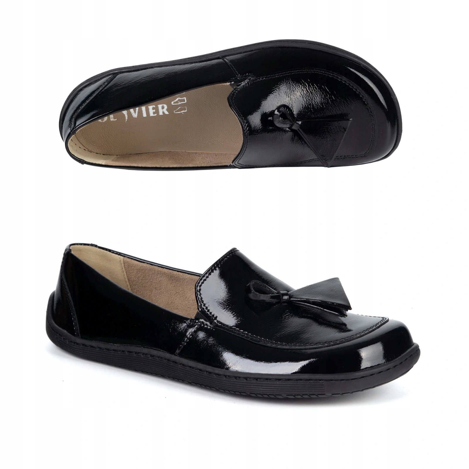 Buty barefoot damskie skórzane mokasyny Olivier Silk czarne lakier 41