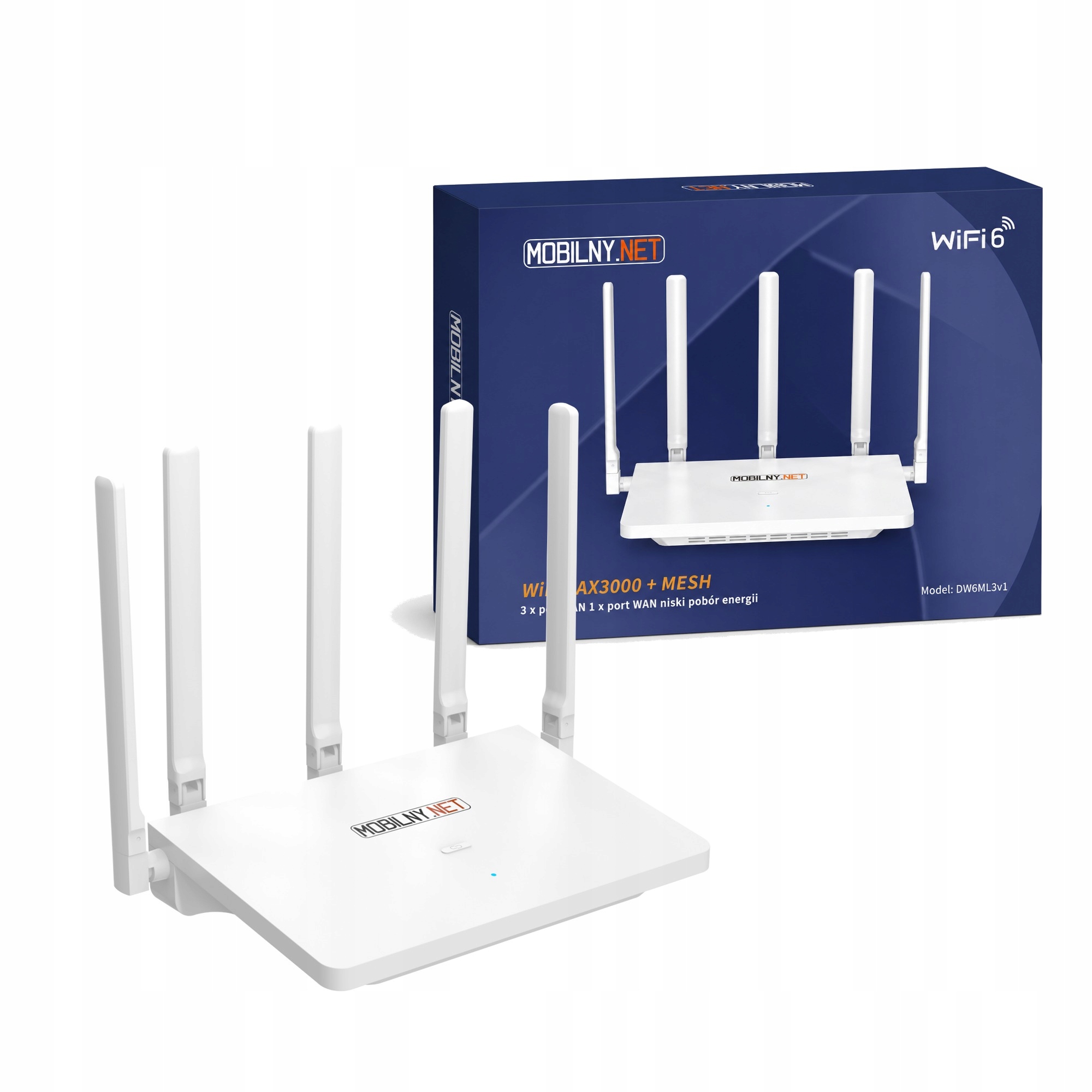 mobilny.net DW6ML3V1 Výkonný domácí kancelářský router WiFi6 Mesh Wan Lan AX3000