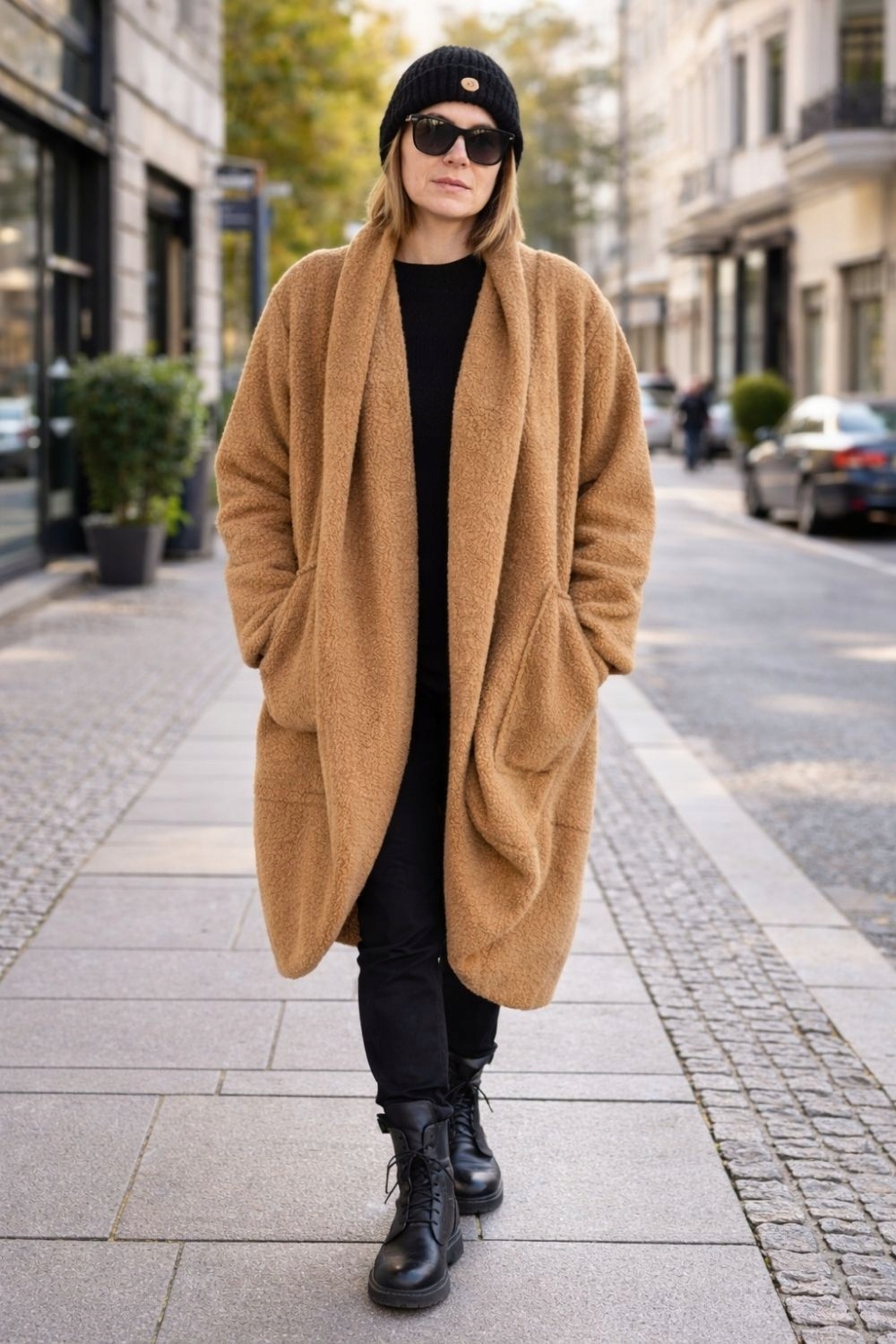 Dámský kabát Teddy camel bukla oversize, teplý, vyrobený v Itálii