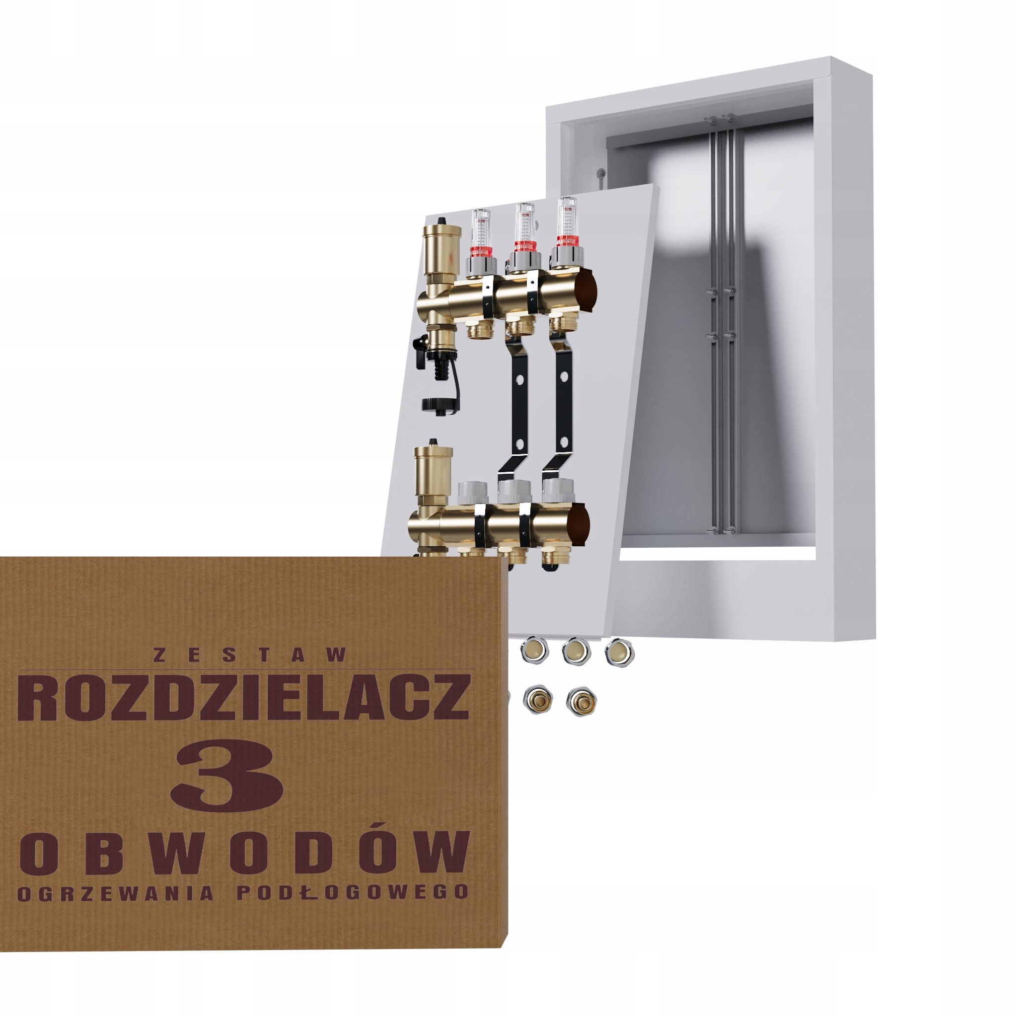 Rozdělovač pro podlahu, 3 podlahové vytápění, nástěnná skříňka Pex