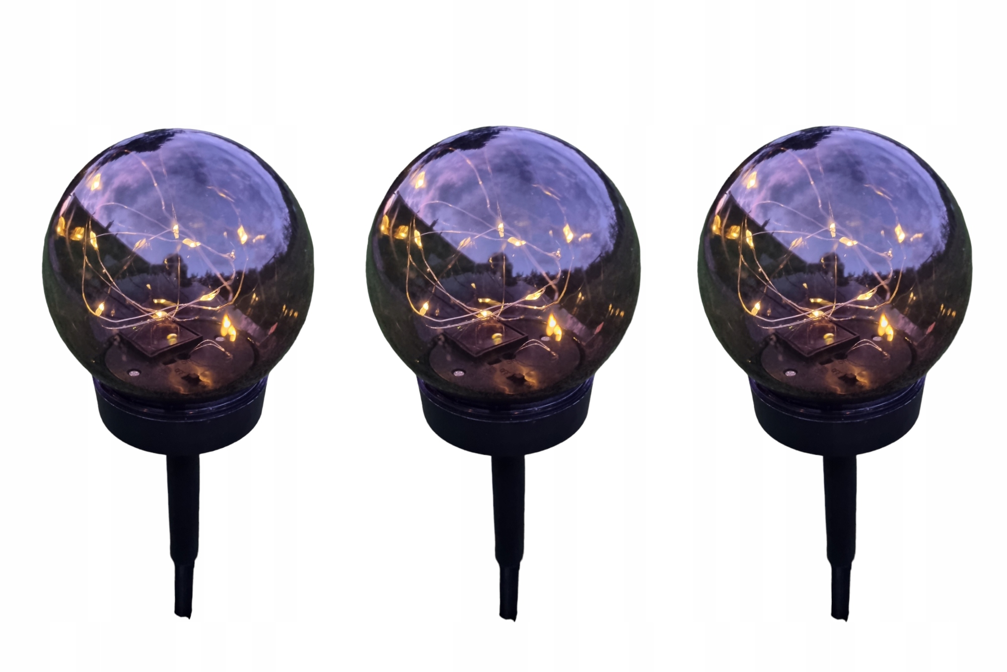 

3x Lampka Solarna Led Ogrodowa Kula Wbijana 10cm
