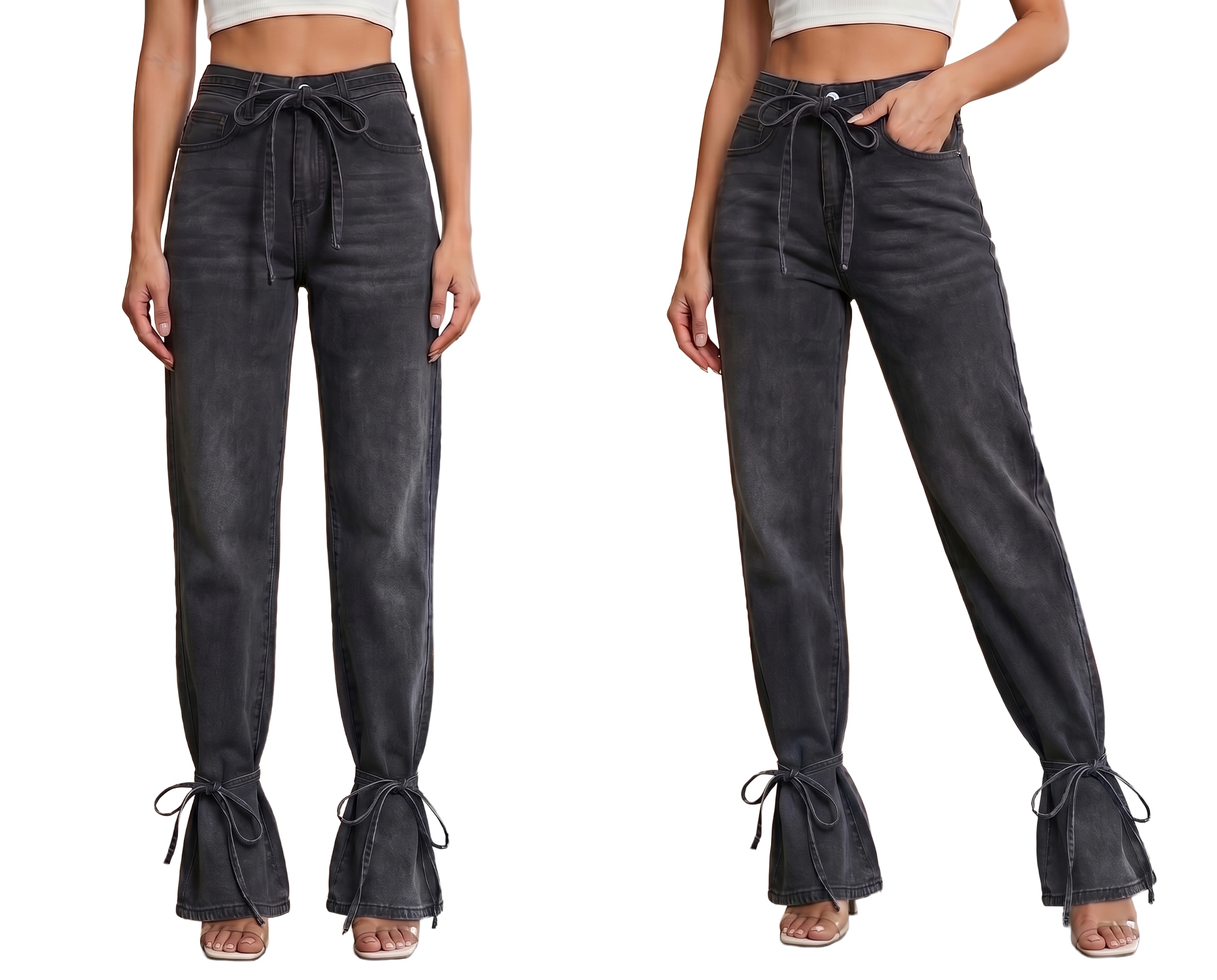 Dámské Džíny Wide Leg S Širokými Zavazovacími Nohavicemi Premium Xs