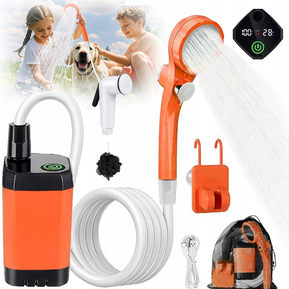 Prysznic Turystyczny Kempingowy Usb Pompa 5400MAH Przenośny Zestaw 3TRYBY