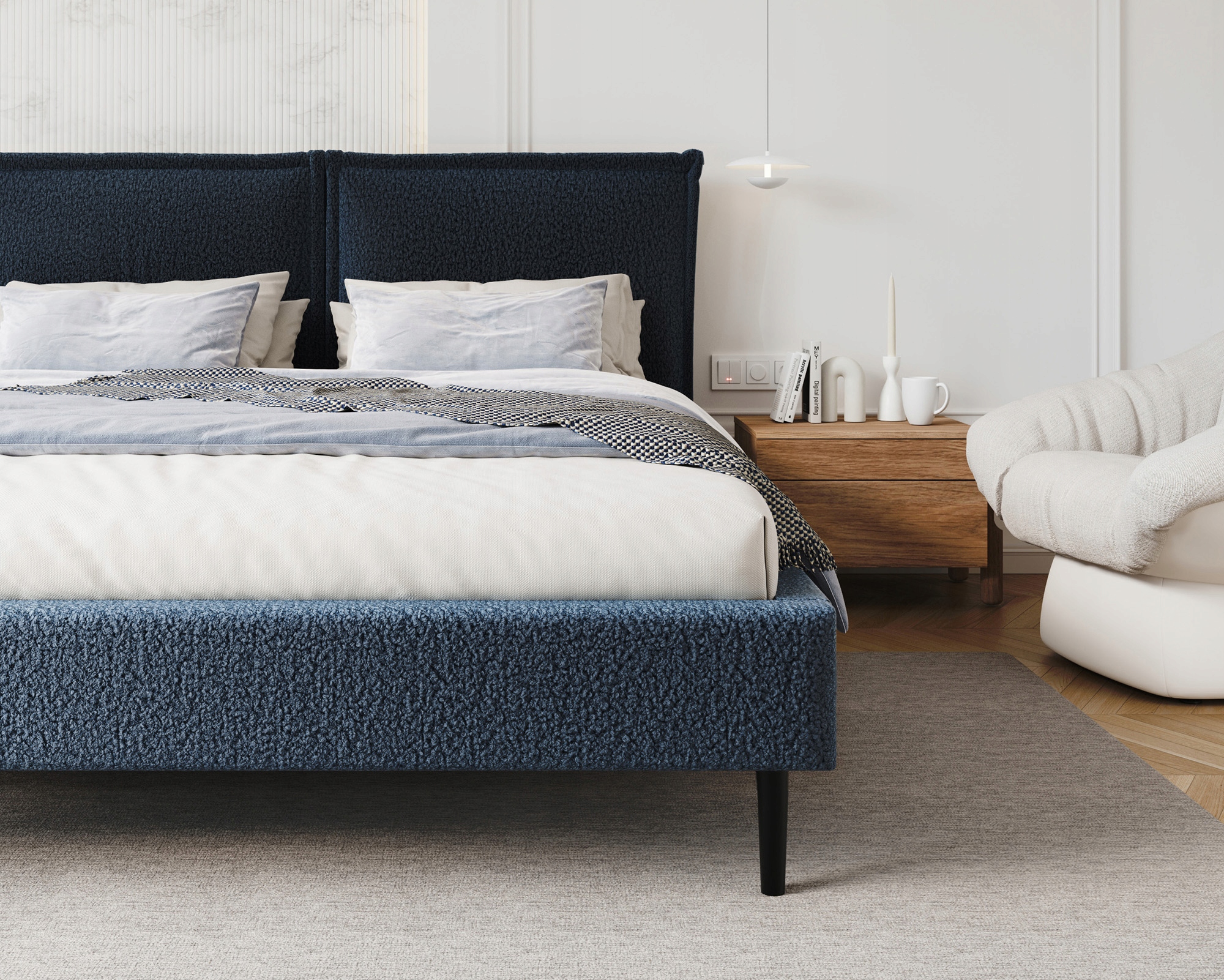 Čalouněná postel 120x200 s dřevěným roštem, skandinávská Avena