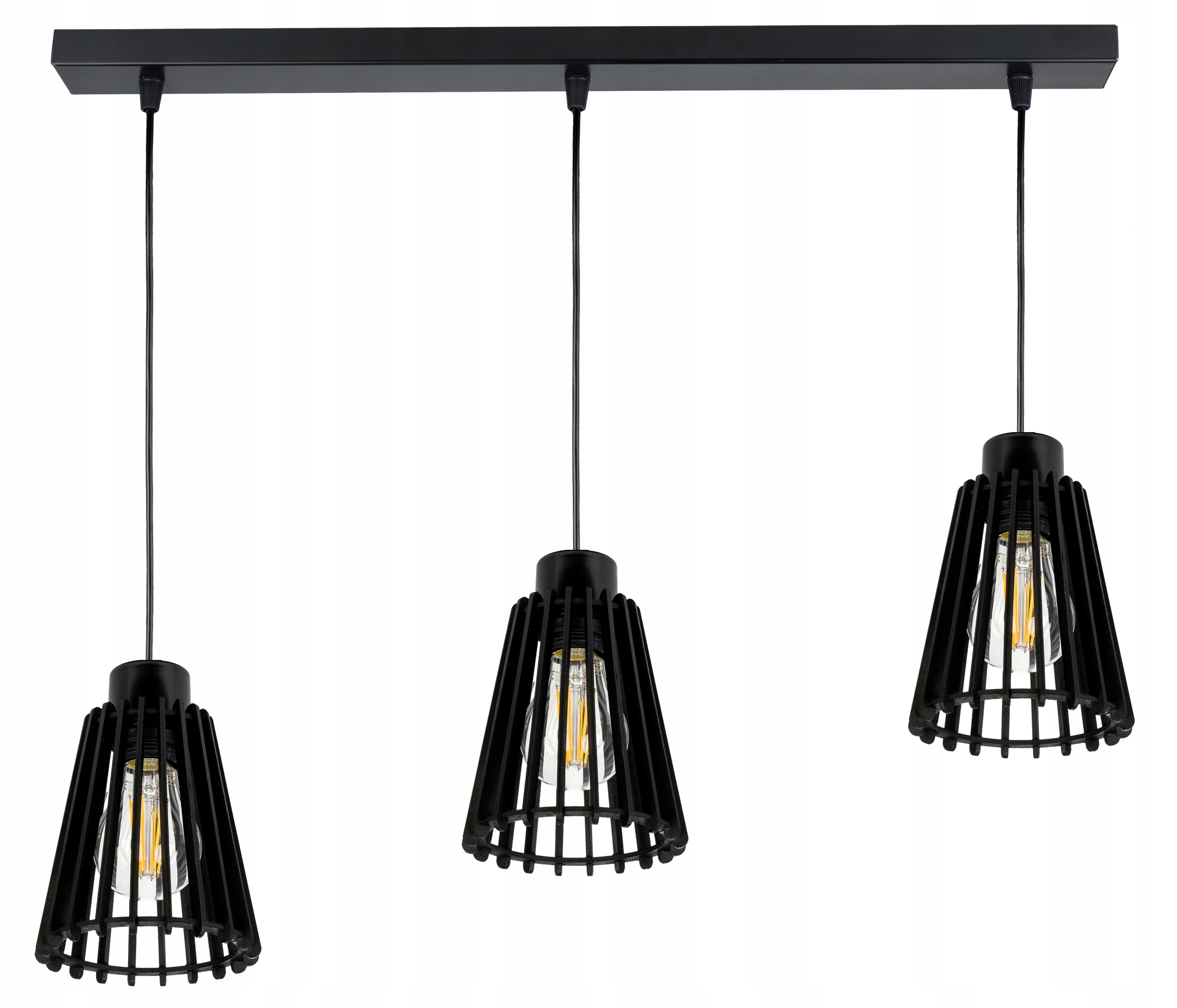 Černá závěsná lampa závěsný stropní lustr Loft stínidlo pyramida Dřevo 3