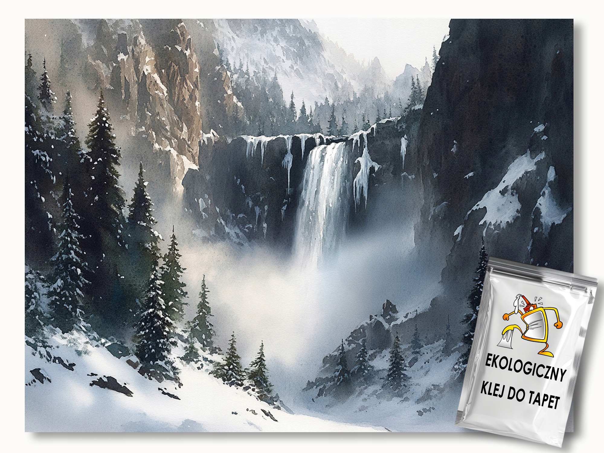 Fototapeta Flizelina Krajina Hory Skály Vodopád Zima Sníh 416x290 130g