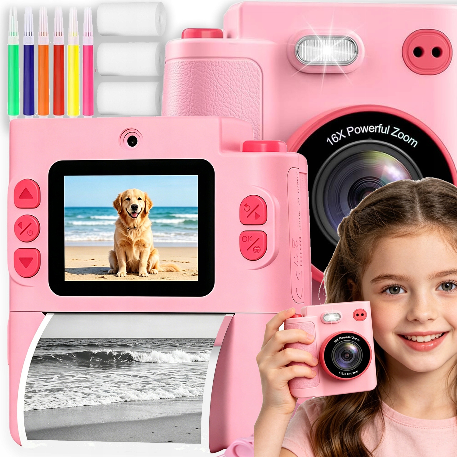 Instantní Fotoaparát Polaroid Pro Děti Dárek Tiskárna 32GB 1080P