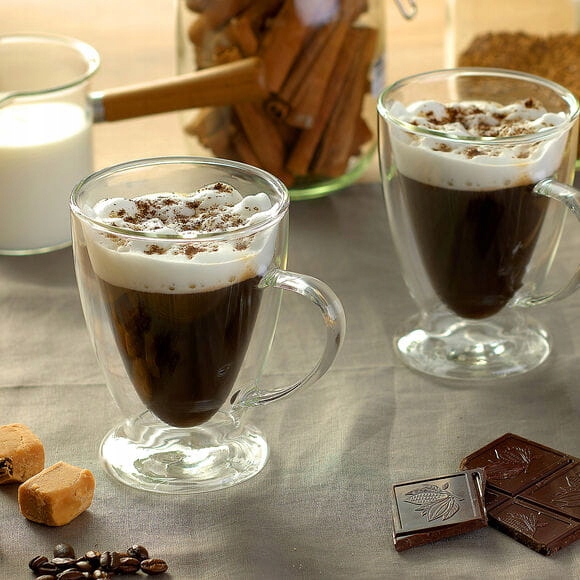 SZKLANKI TERMICZNE PODWÓJNE DNO Z UCHEM DO KAWY HERBATY M. GESSLER 2x300 ML Rodzaj szklanki do latte