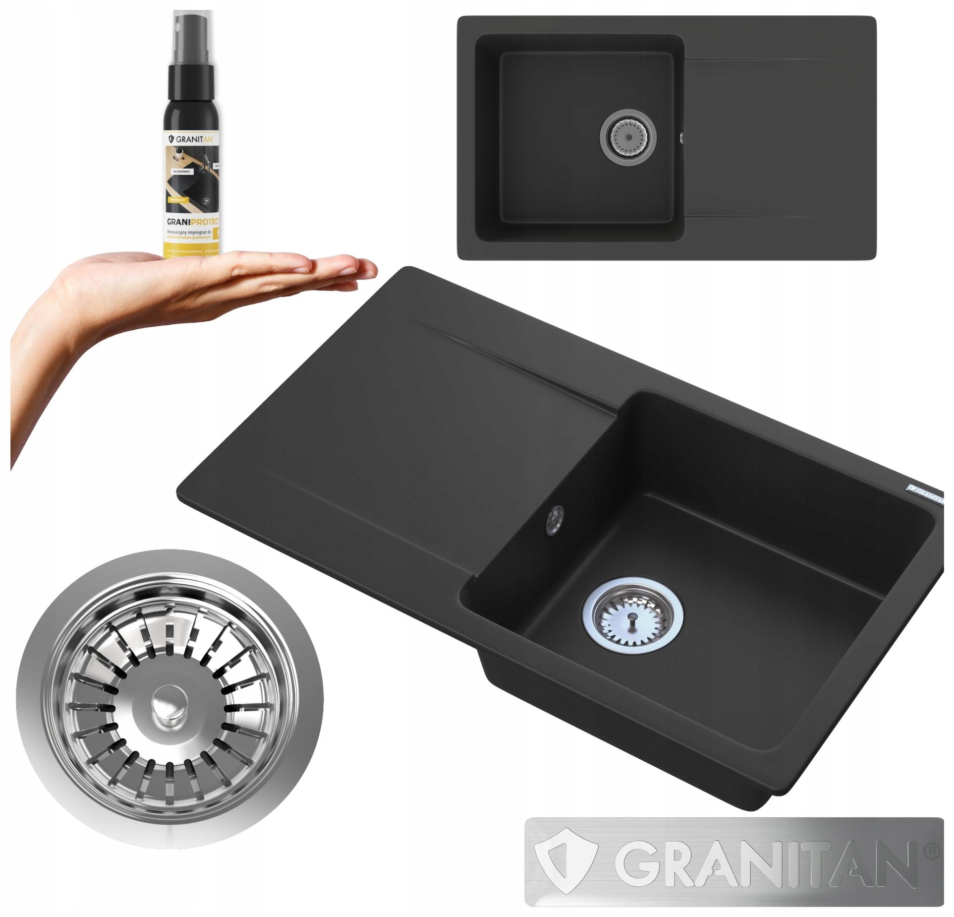 Jednokomorový granitový drez Trendy sifónový set