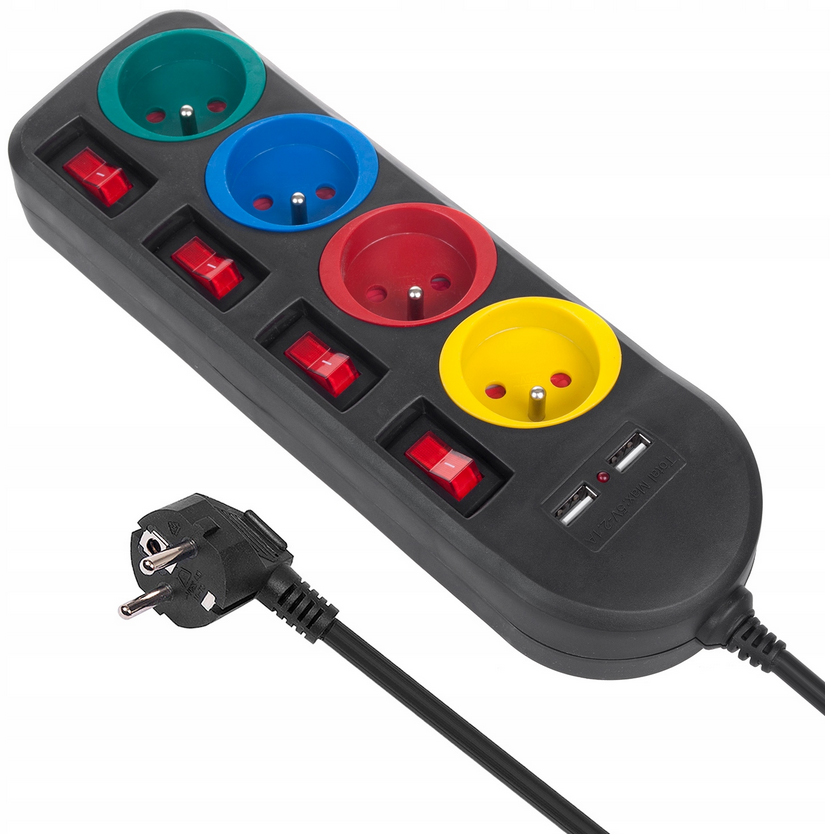 

Listwa Zasilająca Przedłużacz 4 Gniazda 2xUSB 1,5m