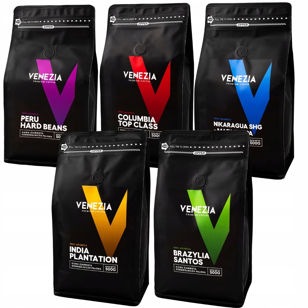 Sada 5 zrnkových káv Venezia Single Origin káva Arabica 5 x 500 g