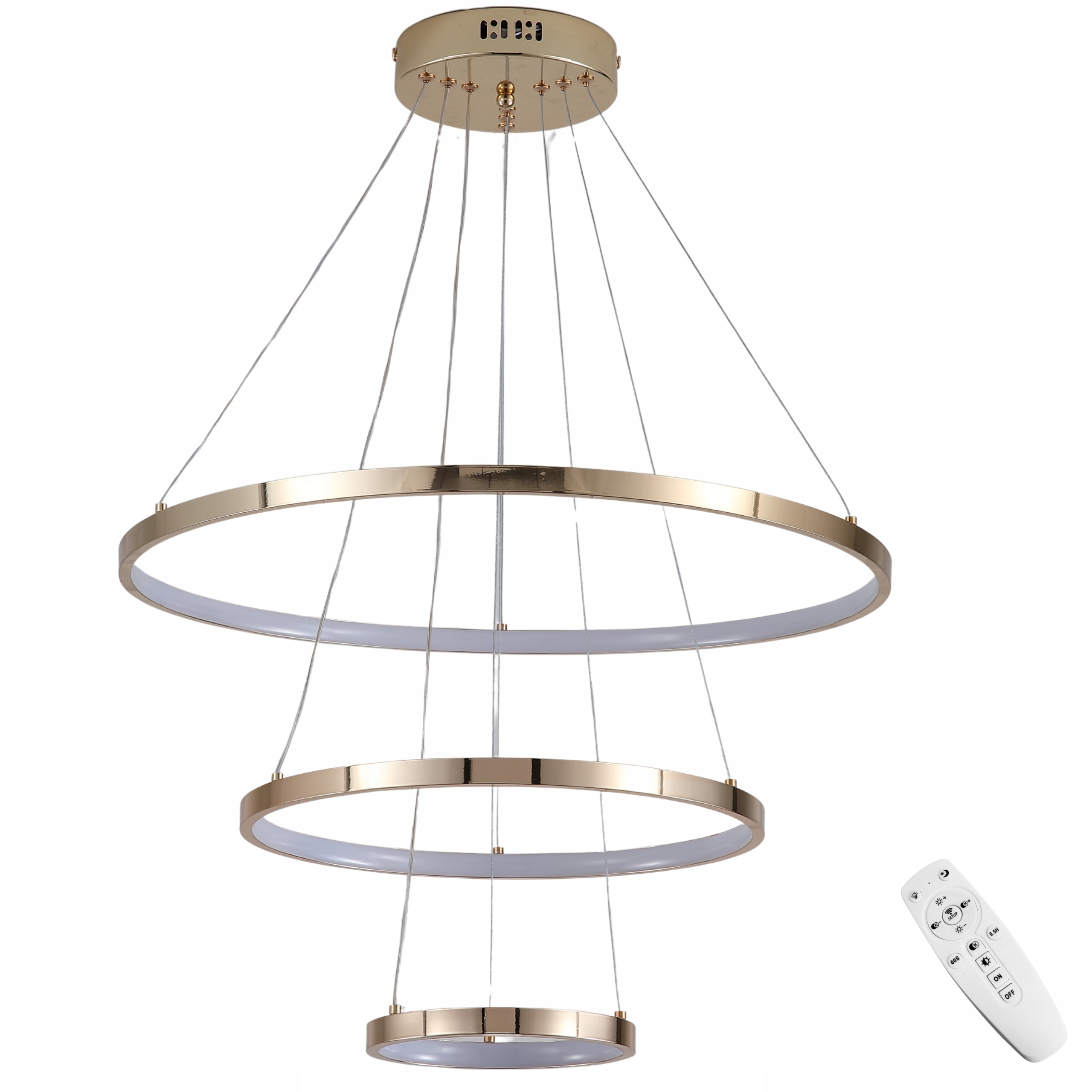 Stropní Svítidlo 3 Kroužky zlatá závěsná Led Lustr Dálkový Ovladač 20/40/60 cm