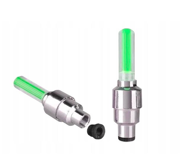 ŚWIECĄCY WENTYL LED ZIELONY DO ROWERU MOTORU 2 SZTUKI NA KOŁO WENTYLEK Model Wentyl LED